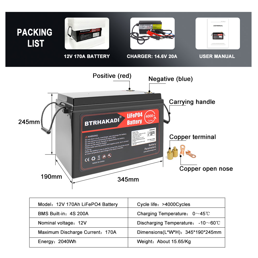 Eu Stock Lifepo4 12V For Sale 170A Lfp Pack Built-In Smart Bms Bluetooth With 20A Charger For Boat Ups Battery Lifepo4