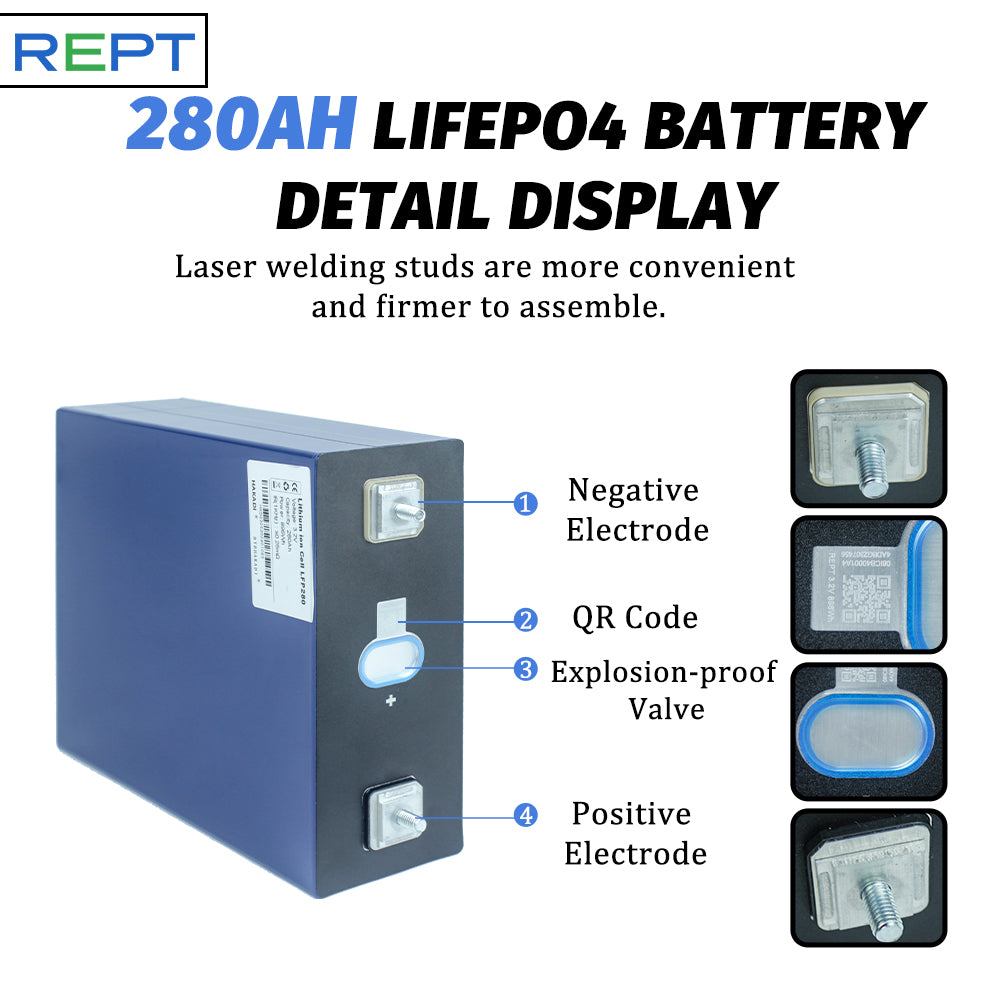 REPT 3.2V 280A Prismatic Lifepo4 Batteries Lithium for 15kwh ESS Lower Price Free Ship