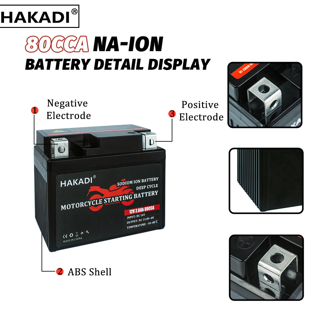 HAKADI Sodium ion Battery Pack 12V2.6A 80CCA Starting Power for Motor