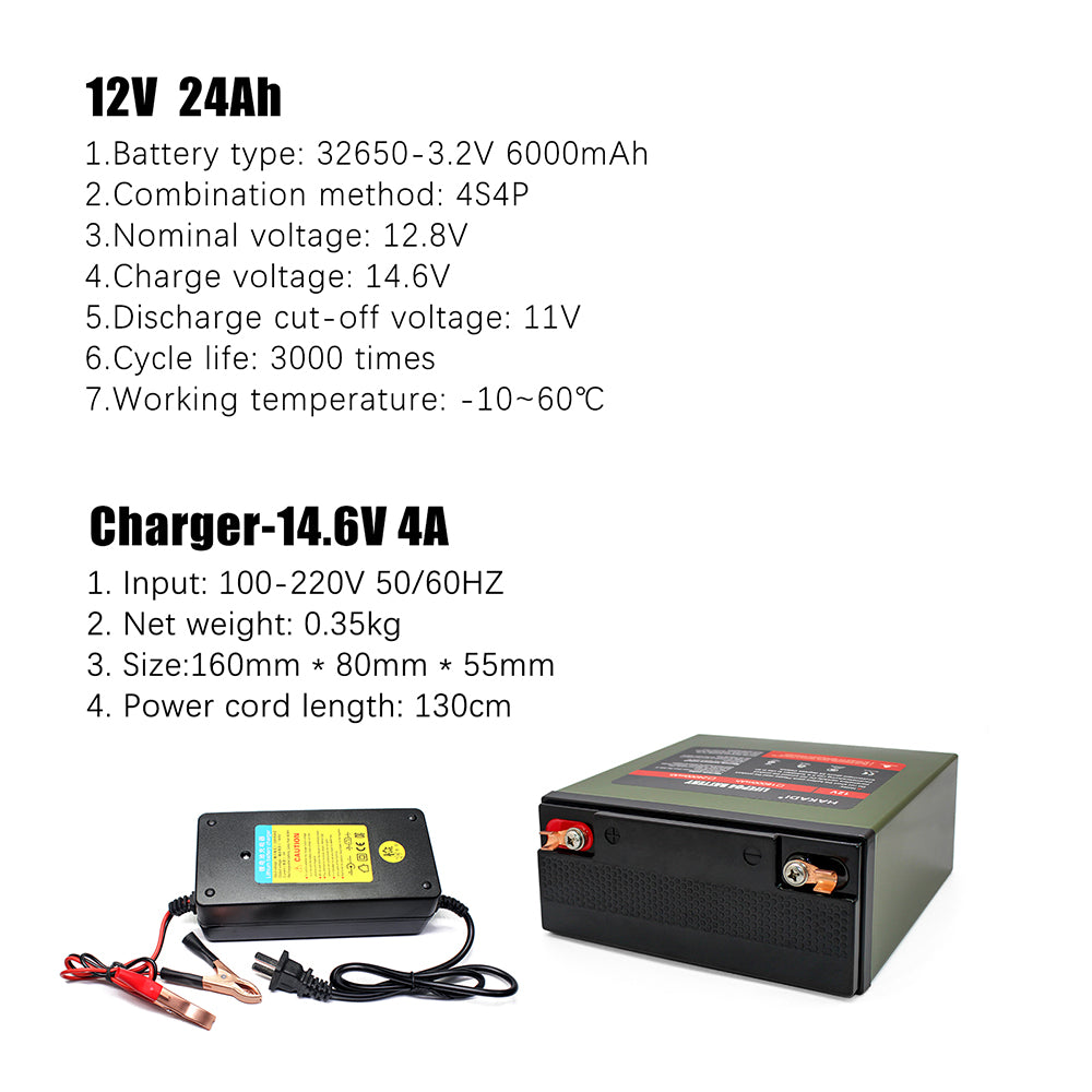HAKADI lifepo4 12v battery 12V 24A Lithium Iron Phosphate Built-BMS 3C Battery Pack for ESS Toys car Battery