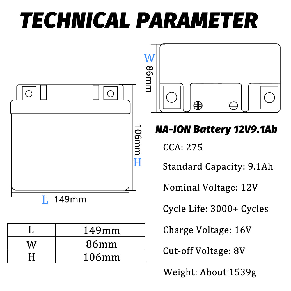 HAKADI 12V 10.4A Sodium-ion Battery for 315CCA Motor Starting power