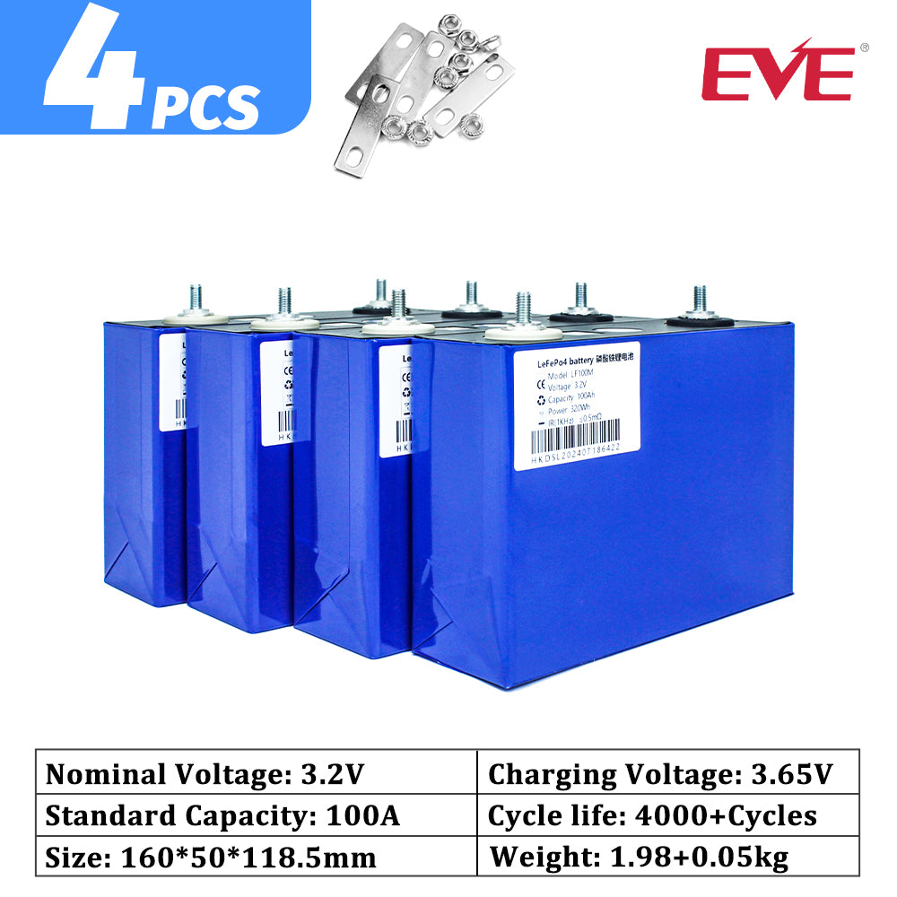 EVE 3.2V 100LA Grade A lifepo4 Battery Prismatic Rechargeable Cells for 12v 100A 24V 48V 5KWH