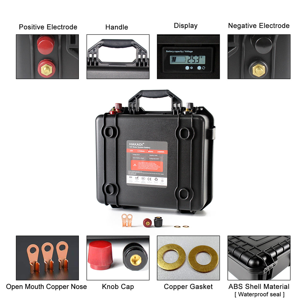 HAKADI 24V Lifepo4 Battery Case 100Ah 200Ah 2.5Kwh 6000 Cycles For Energy System Power Use At Home Outdoor Back-Up