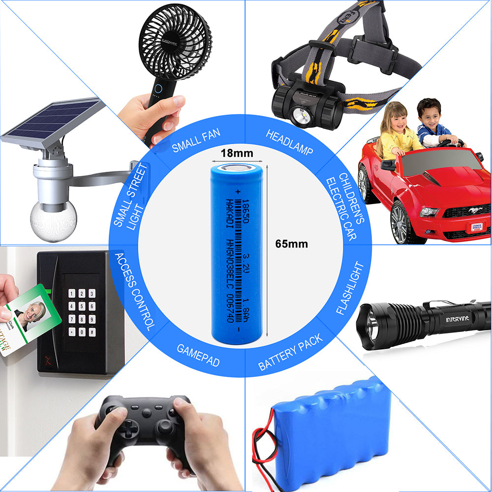 HAKADI 18650 3.2V 1800mAh Lifepo4 Rechargeable Battery Cell Cycle Life 3000+ For DIY 12V battery pack flashlight