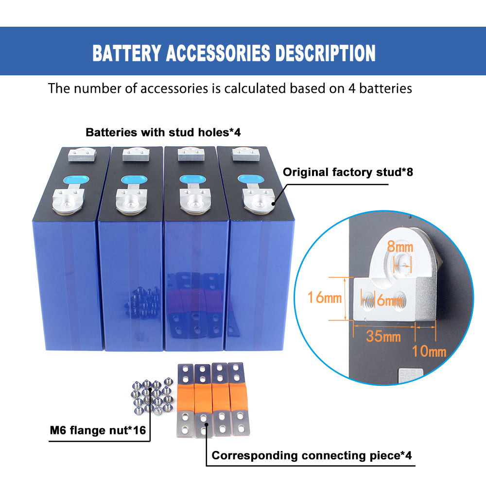 EVE LF280K 280ah Lifepo4 Battery with Original Studs Double Holes Grade A free Busbars Epoxy Boards