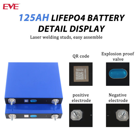 EVE LF125A 3.2V Lifepo4 Battery Grade A with M6 Studs Best for 12V PACK For Marine Boat Usage