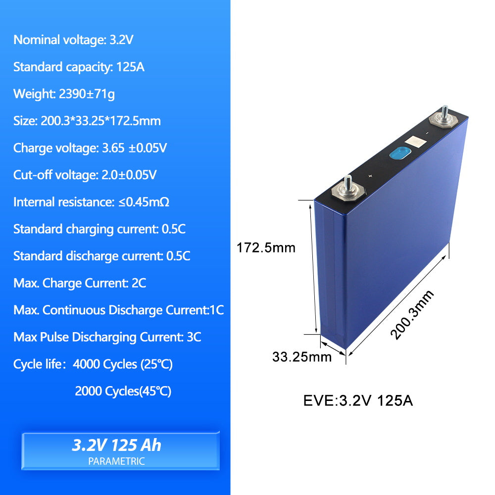 EVE LF125A 3.2V Lifepo4 Battery Grade A with M6 Studs Best for 12V PACK For Marine Boat Usage