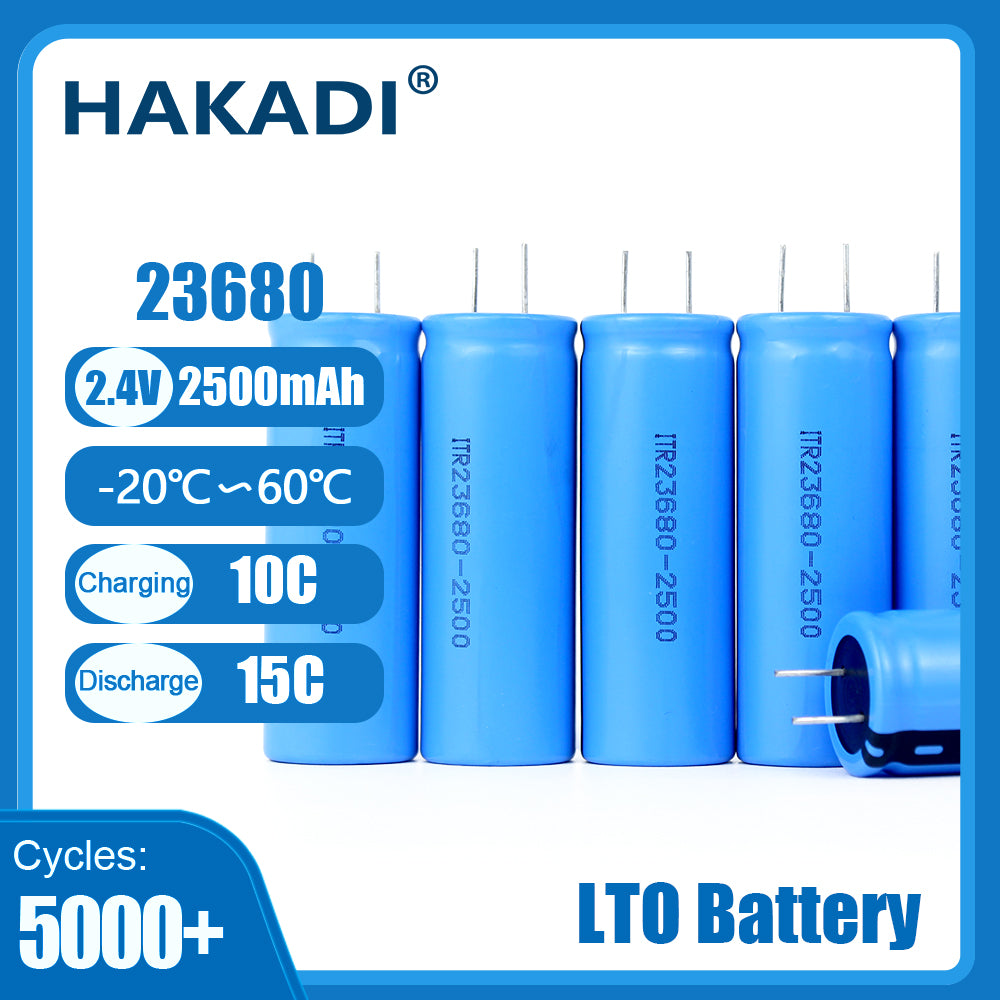 HAKADI LTO battery 2.4V 2500mAh 23680 Lithium Titanate Battery 15C Power Rechargeable Low-temperature Battery, Cycle Life Up To 2000-25000 Times, Etc.