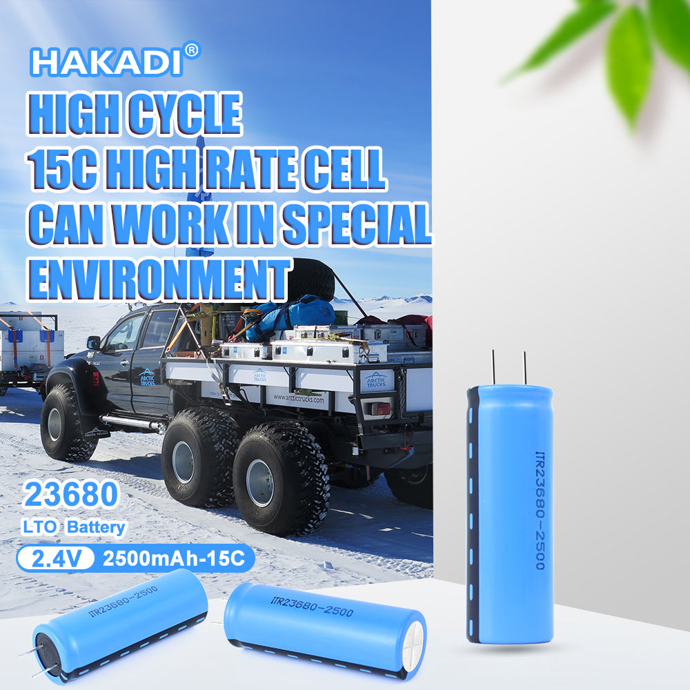 HAKADI LTO battery 2.4V 2500mAh 23680 Lithium Titanate Battery 15C Power Rechargeable Low-temperature Battery, Cycle Life Up To 2000-25000 Times, Etc.