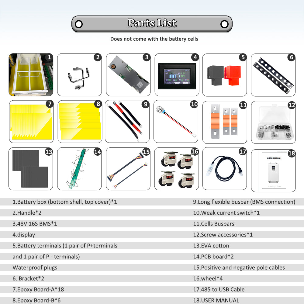 EU Warehouse: VERTICAL DIY BOX KITS 16S 280AH 314AH 15KWH WITH JK BMS SAMRT 200A without battery