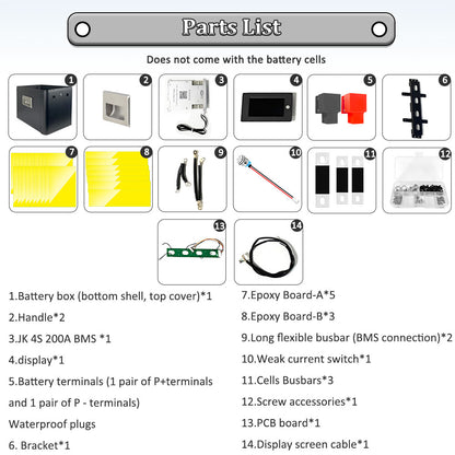 12V280AH 314AH DIY BOX KITS with JK BMS 200A bluetooth, Display without Batteries