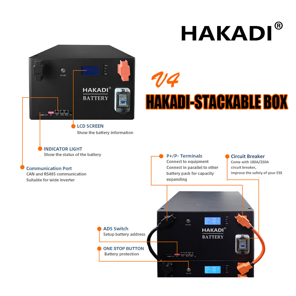 HAKADI 48V 51.2V 200Ah Lithium Battery Lifepo4 200Ah 230Ah Bms Battery Management System Lifepo4 Box And Inverter