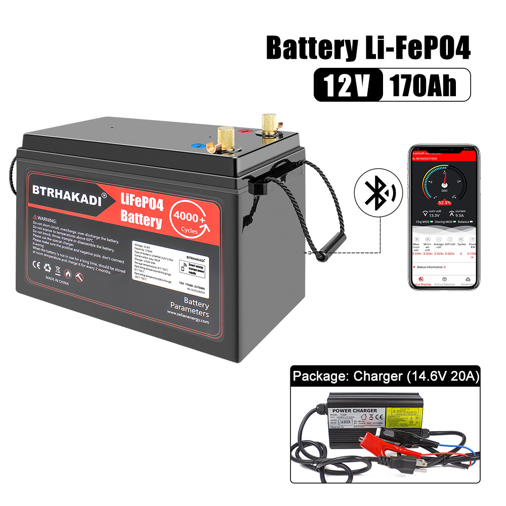 Eu Stock Lifepo4 12V For Sale 170A Lfp Pack Built-In Smart Bms Bluetooth With 20A Charger For Boat Ups Battery Lifepo4