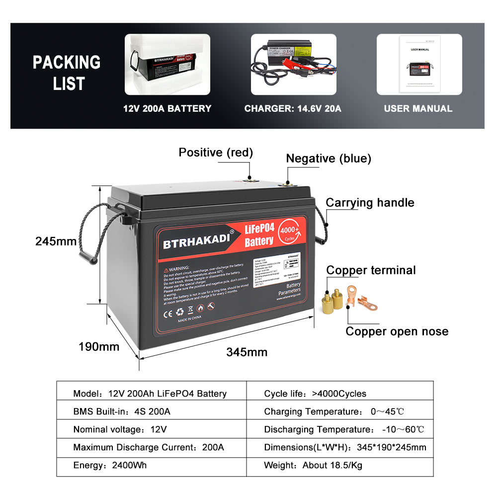 HAKADI 12V 200Ah LiFePO4 Battery Pack 12V akku LIFEPO4 200AH PRICE With Management System