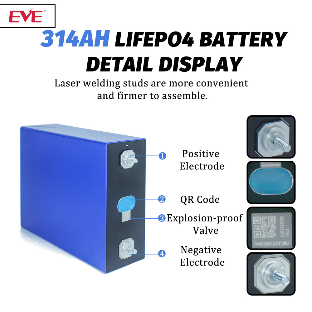 EVE MB31 3.2V 628AH LiFePo4 Cels Grade A, 8000 Cycles DIY 15-16kwh Home Energy Sytem