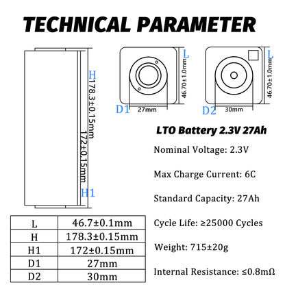 HAKADI LTO battery Grade A 2.4v 27ah 20000cycles 20C 540A 46180 brand new Car audio