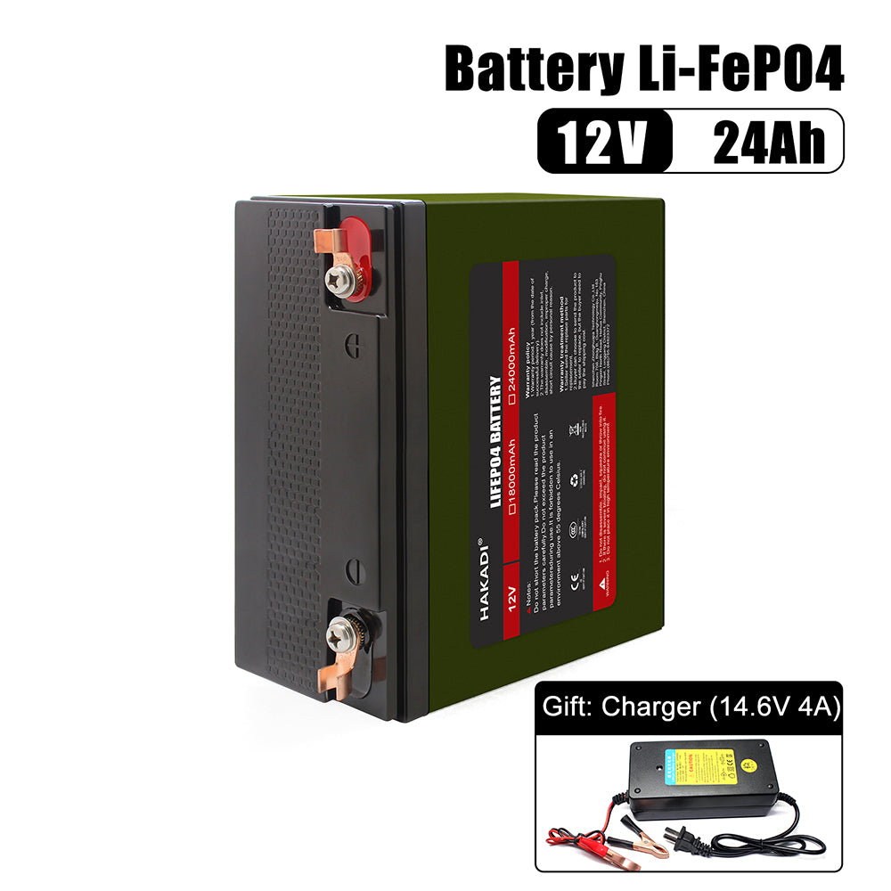 HAKADI lifepo4 12v battery 12V 24A Lithium Iron Phosphate Built-BMS 3C Battery Pack for ESS Toys car Battery