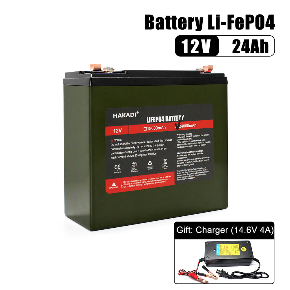 HAKADI lifepo4 12v battery 12V 24A Lithium Iron Phosphate Built-BMS 3C Battery Pack for ESS Toys car Battery