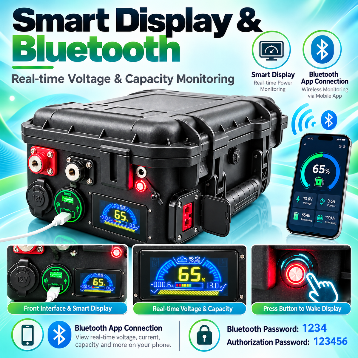 12V100Ah Outdoor Portable Battery Pack Lifepo4 Cells Grade A 4000 CYCLES with JK SMART BMS Car Socket USB Anderson