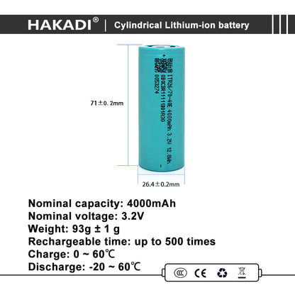 HAKADI 26700 3.2V 4000mAh Lifepo4 battery DIY 12V lifepo4 Pack for Car Toy E-Bike