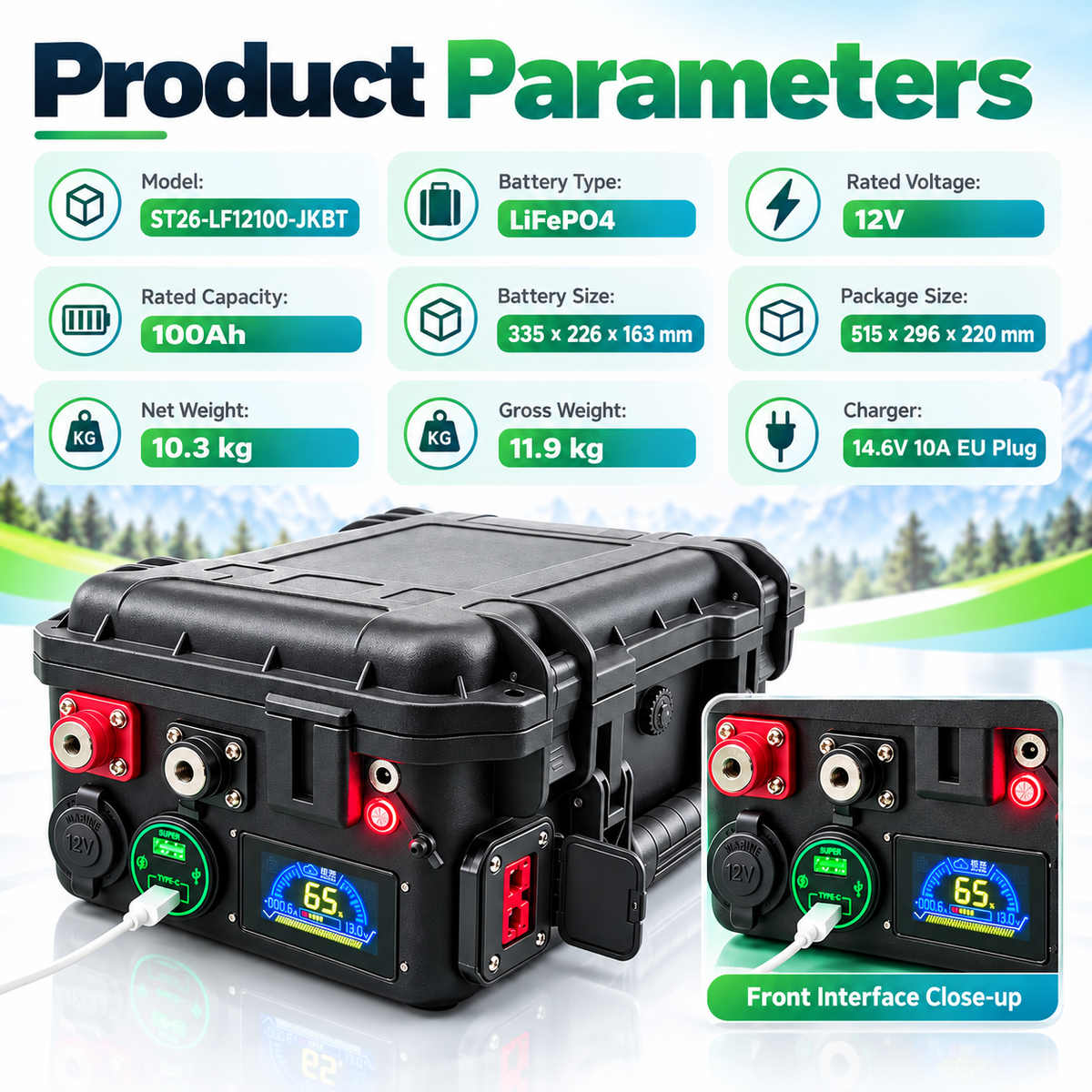 12V100Ah Outdoor Portable Battery Pack Lifepo4 Cells Grade A 4000 CYCLES with JK SMART BMS Car Socket USB Anderson