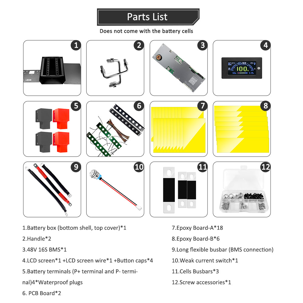 EU Stock! 16S105AH DIY BOX KITS With JK BMS 100A for EVE lf105ah Lifepo4 Battery System for Home Energy Storage