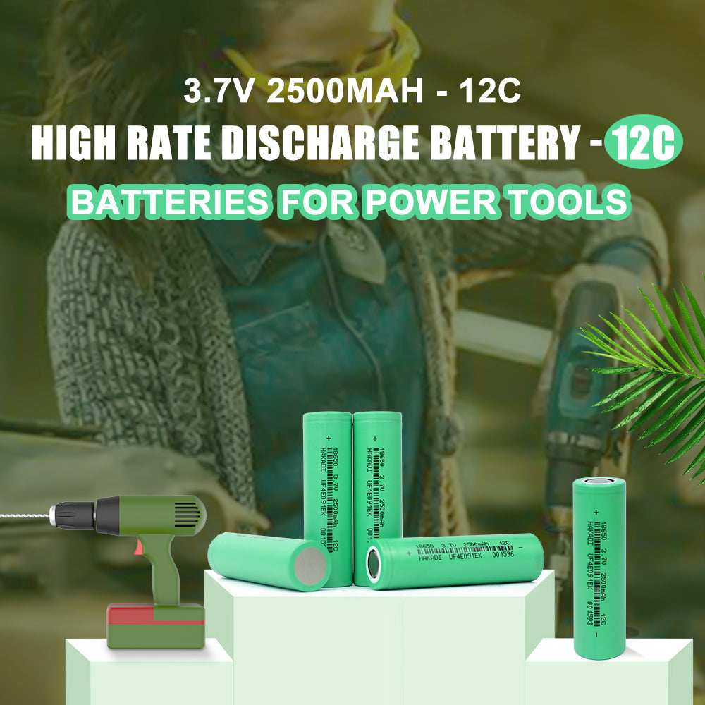 HAKADI NMC 18650 3.7v 2500mAh 12C Power li-ion cells High Rate Discharge Used For 12V5A Street Lights, Solar