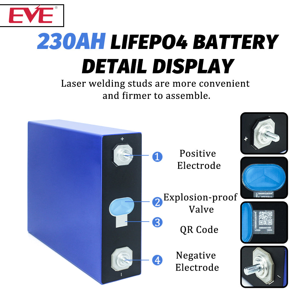 EVE 3.2v230Ah LiFePO4 Grade A Cell Rechargeable LFP Batteryfor Energy storage,Solar,RV,EV,