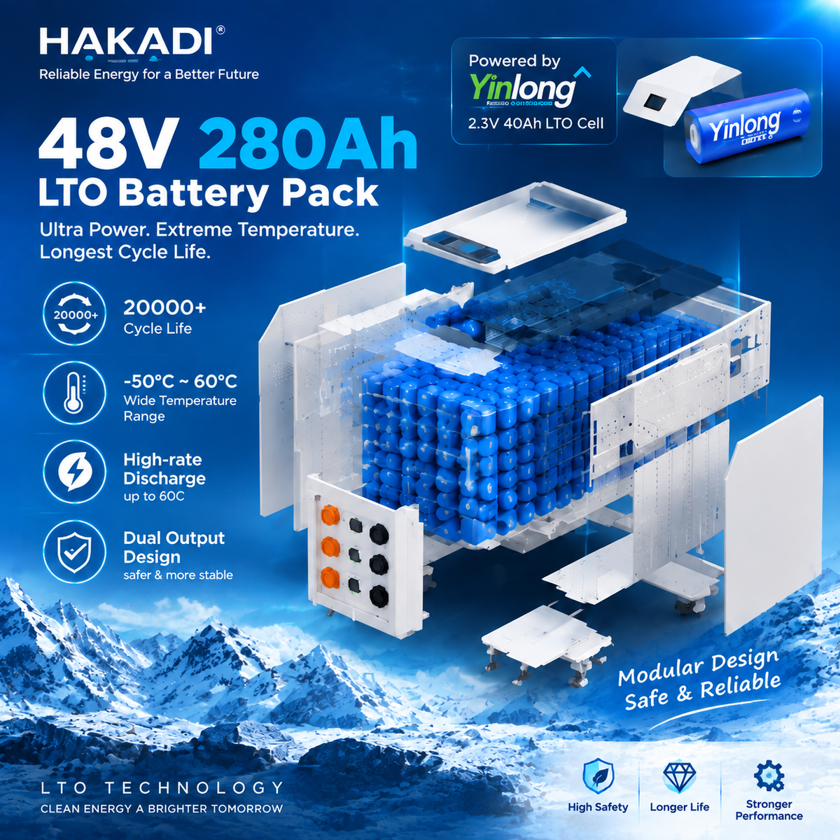 2026 NEW HAKADI 48V280AH LTO Lithium Titanate Pack Home Energy Low Temperature -40℃