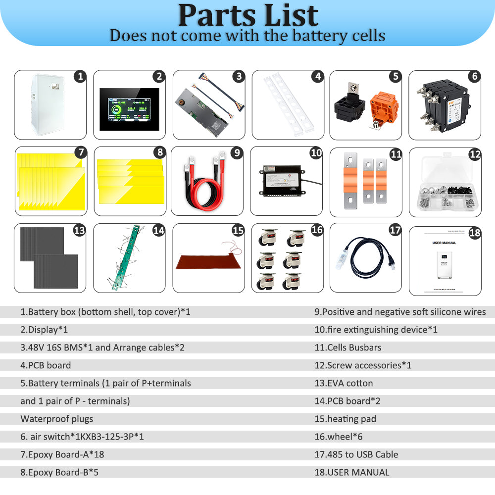 16S628Ah EVE MB56 Box kit with JK BMS 300A Bluetooth and Heating Pad, Fuse fot 30kwh Home Energy Sysem