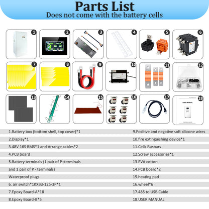 16S628Ah EVE MB56 Box kit with JK BMS 300A Bluetooth and Heating Pad, Fuse fot 30kwh Home Energy Sysem