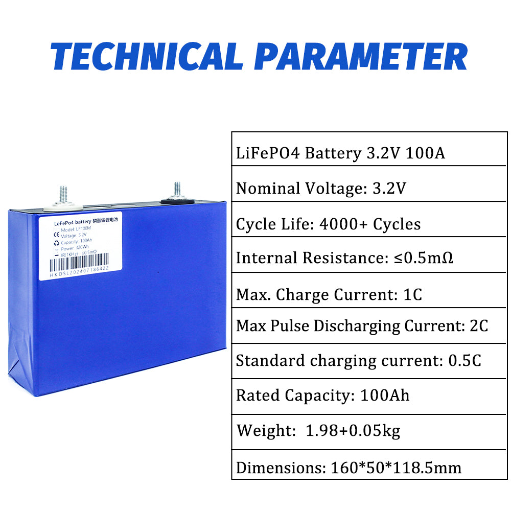 EVE LF100LA 3.2V 100LA lifepo4 Battery Grade A  Prismatic Rechargeable Cells for 12v 100A 24V 48V 5KWH