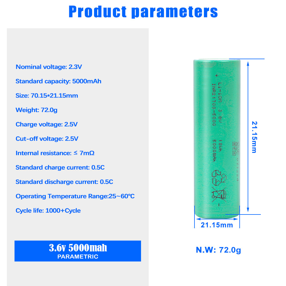 EVE INR21700/50PL 3.65V 4800mah-180A Max li-ion batteries NMC Cells