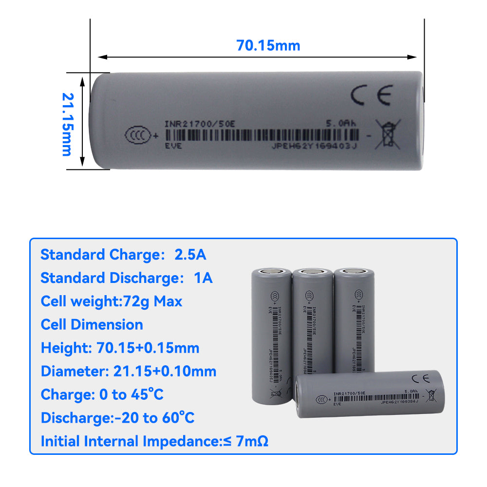 EVE INR21700/50E 3.65V 5000mah li-ion batteries NMC Cells