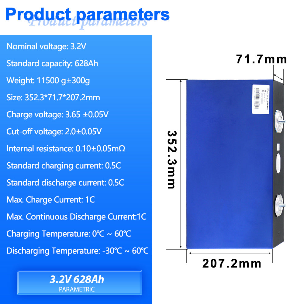 EVE MB56 LF628 3.2V 628AH LiFePo4 Cels Grade A, 8000 Cycles