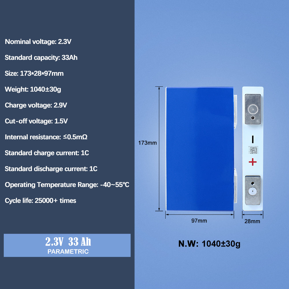 Yinlong 2.3V 33AH LTO Battery Prismatic Cells Grade A 30000 Cycles 10C