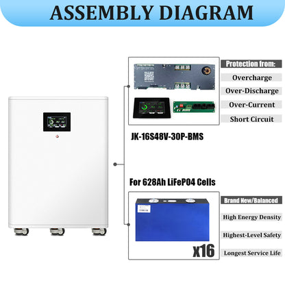 16S628Ah EVE MB56 Box kit with JK BMS 300A Bluetooth and Heating Pad, Fuse fot 30kwh Home Energy Sysem