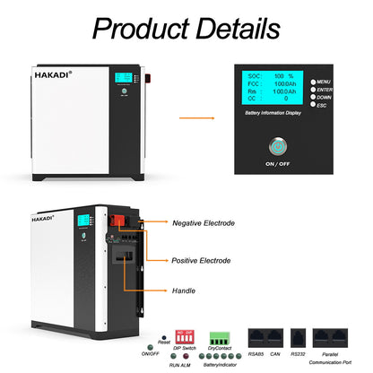 HAKADI 51.2V100A lifepo4 Battery 5Kwh 10kwh 15kwh with 5Kw Inverter AC Output 220V 230v Stackable & Wall Mounted Energy Storage Batteries