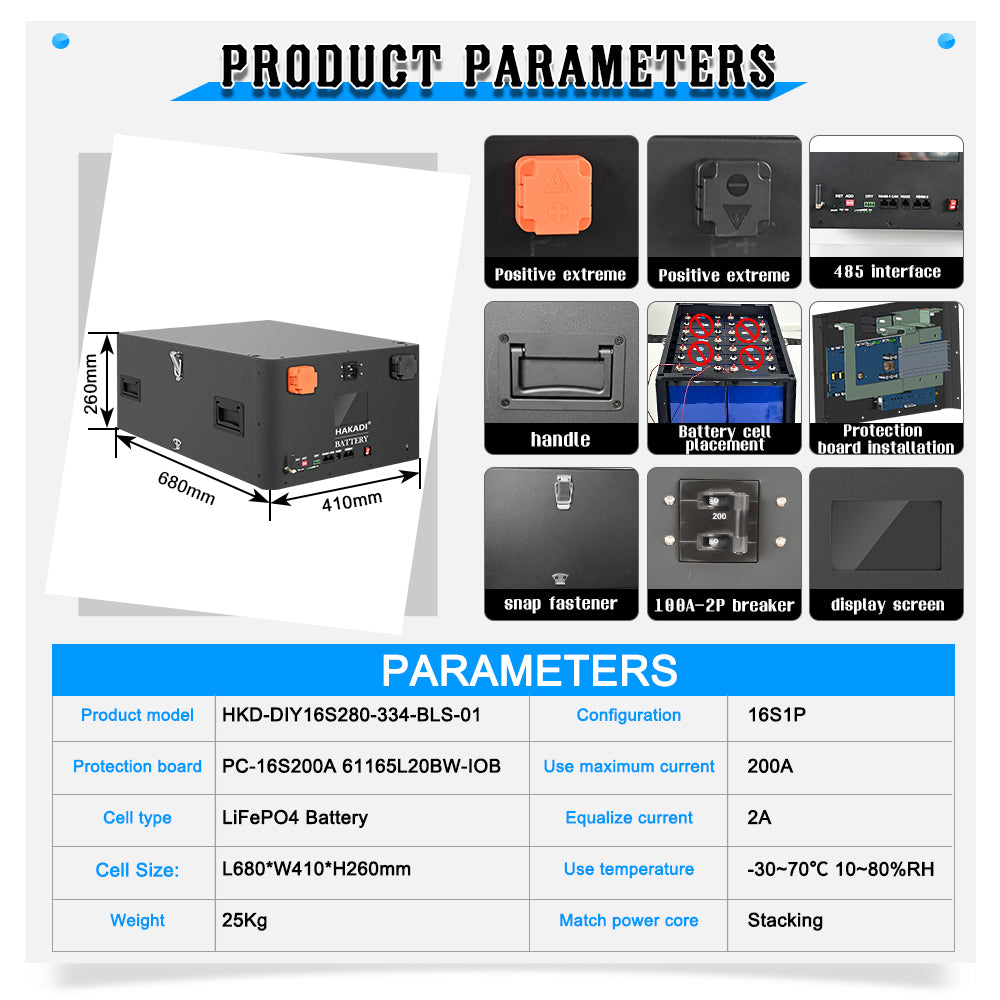 Wi-Fi Function Battery Case for 16s280 314A, with PACE BMS Wi-Fi Function 4.2'' lcd DIY for 48V PACK Home energy System