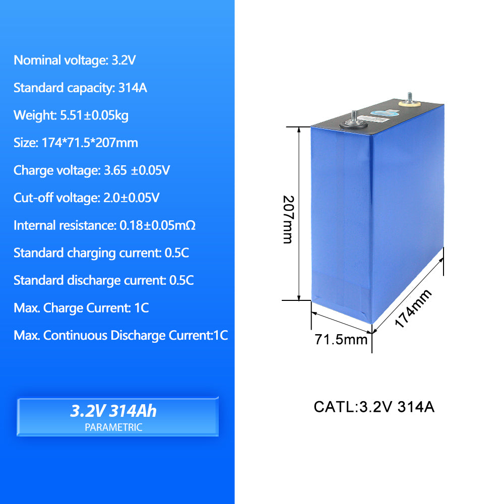 EU Stock- CATL 3.2V 314A LFP Grade A 8000 Cycles with Bars 16kwh Solar Sytem Battery Free Ship Free Tax