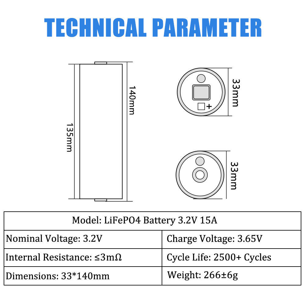 EVE 33140/C33 3.2V 15Ah Clindrical Battery LFP Cells