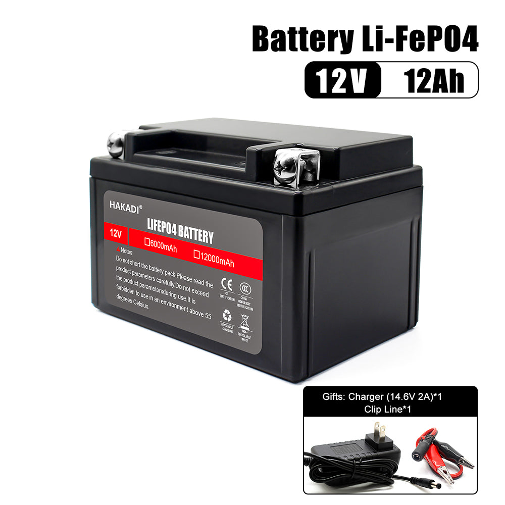 HAKADI Rechargable 12V 12A Lifepo4 Battery Pack Lithium IOn 4000 Cycles High Safe for Outdoor Power Supply