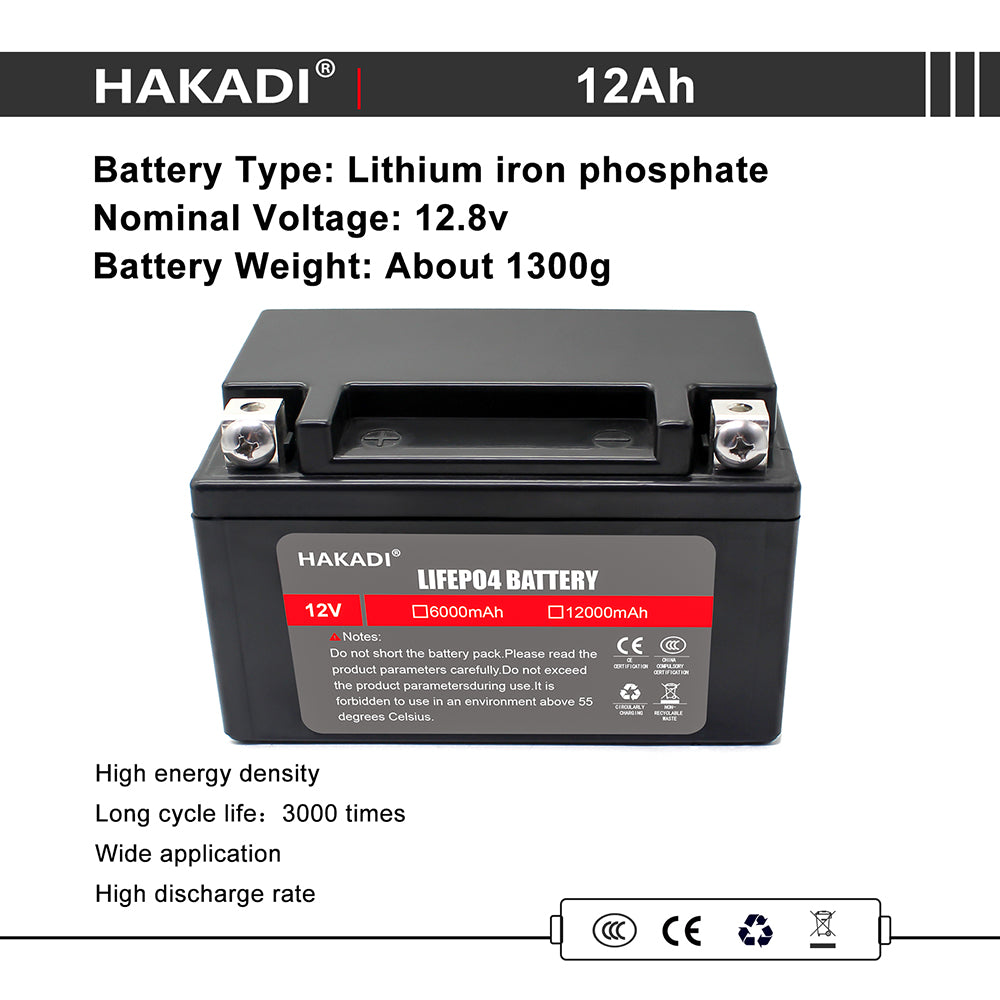 HAKADI Rechargable 12V 12A Lifepo4 Battery Pack Lithium IOn 4000 Cycles High Safe for Outdoor Power Supply