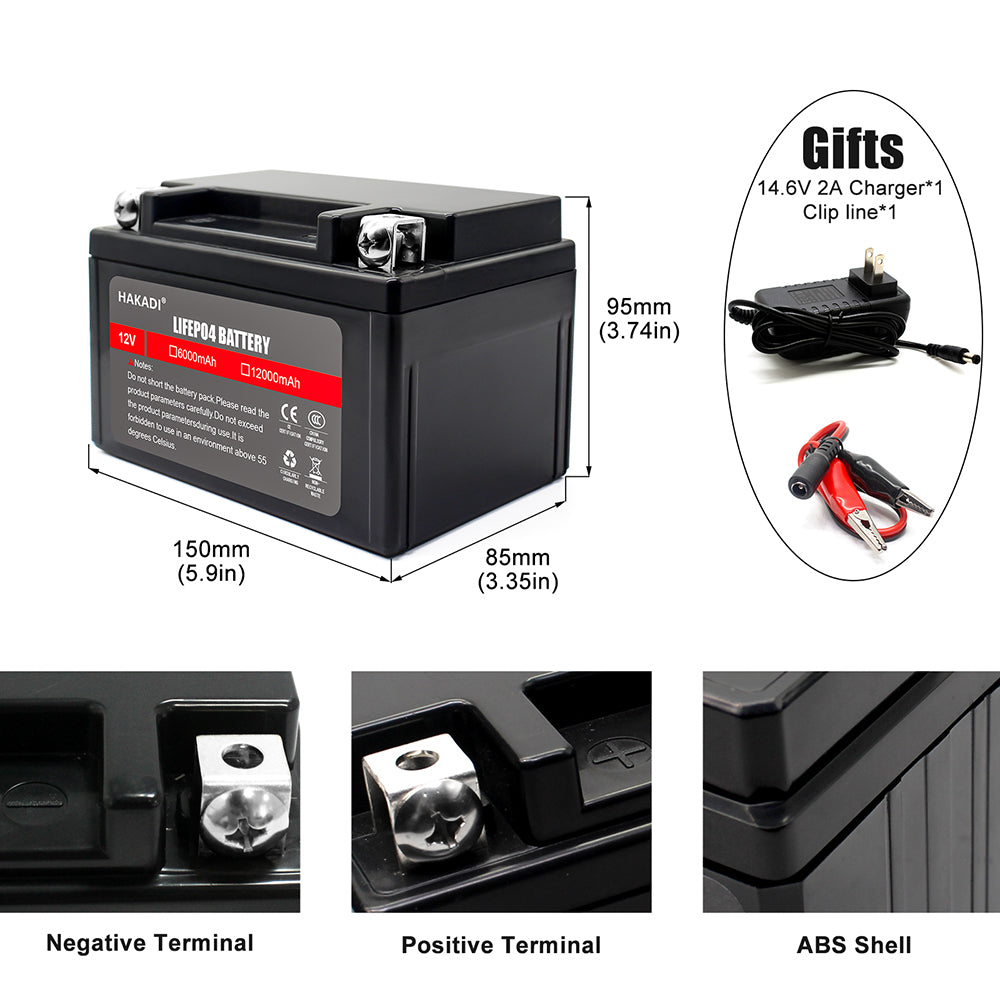 HAKADI Rechargable 12V 12A Lifepo4 Battery Pack Lithium IOn 4000 Cycles High Safe for Outdoor Power Supply