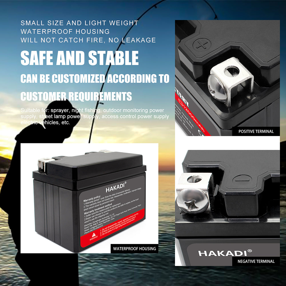 HAKADI Rechargable 12V 12A Lifepo4 Battery Pack Lithium IOn 4000 Cycles High Safe for Outdoor Power Supply