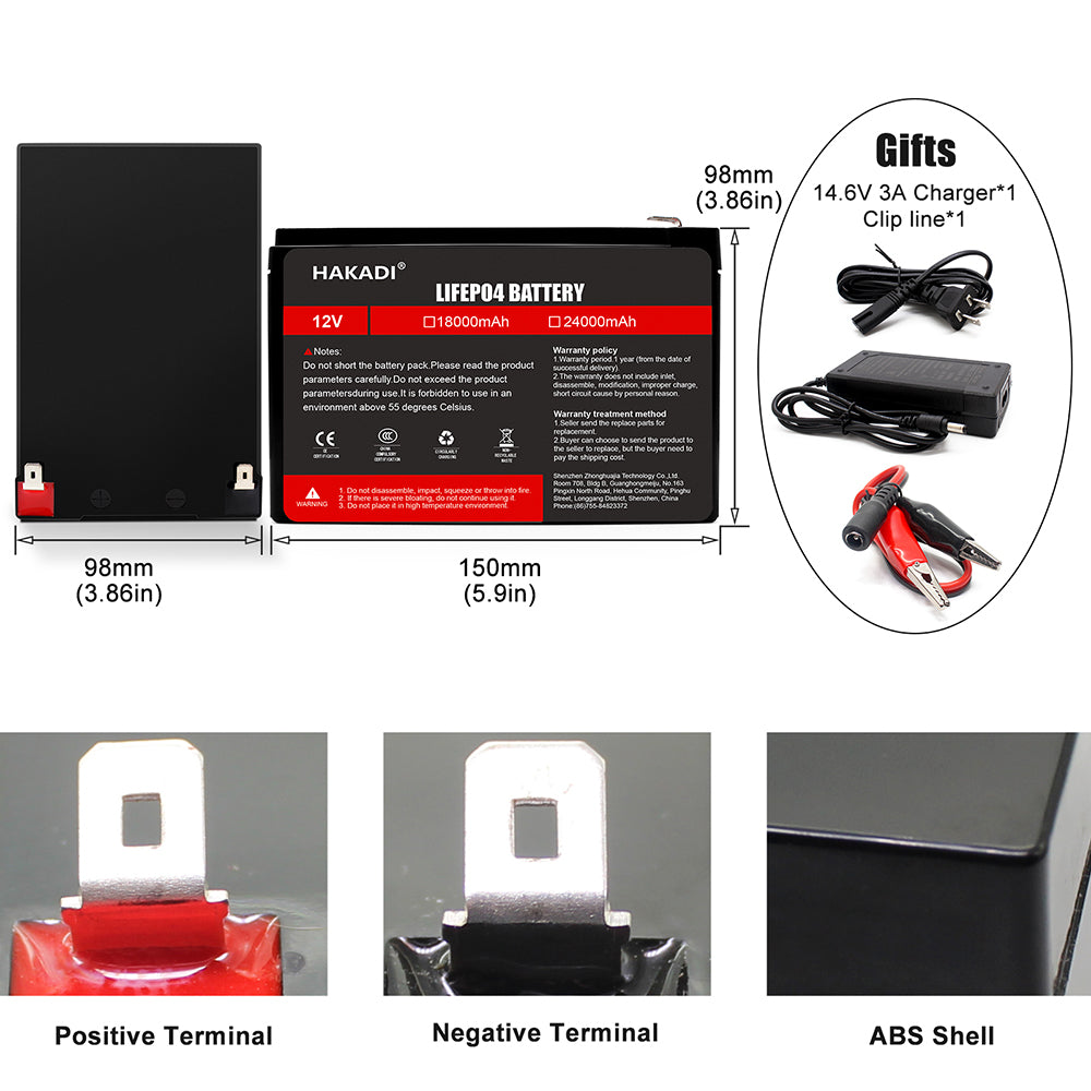 HAKADI Lifepo4 Battery 12V 18A Pack 3C Deep Cycles for Energy Storage System 12V 24V lifepo4