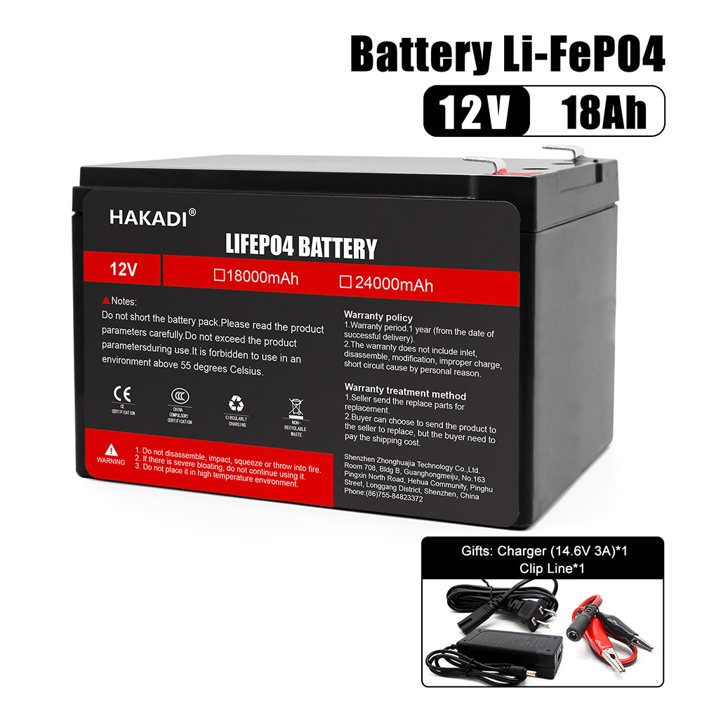 HAKADI Lifepo4 Battery 12V 18A Pack 3C Deep Cycles for Energy Storage System 12V 24V lifepo4