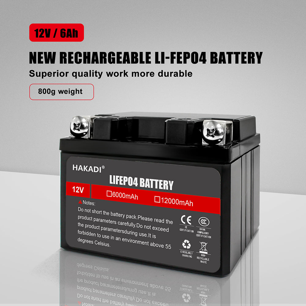 HAKADI 12V 6A LFP Battery Pack for Toy, Small Tool, Back up Power Lifepo4 Battery Built-in BMS Free Charger EU USA Plug