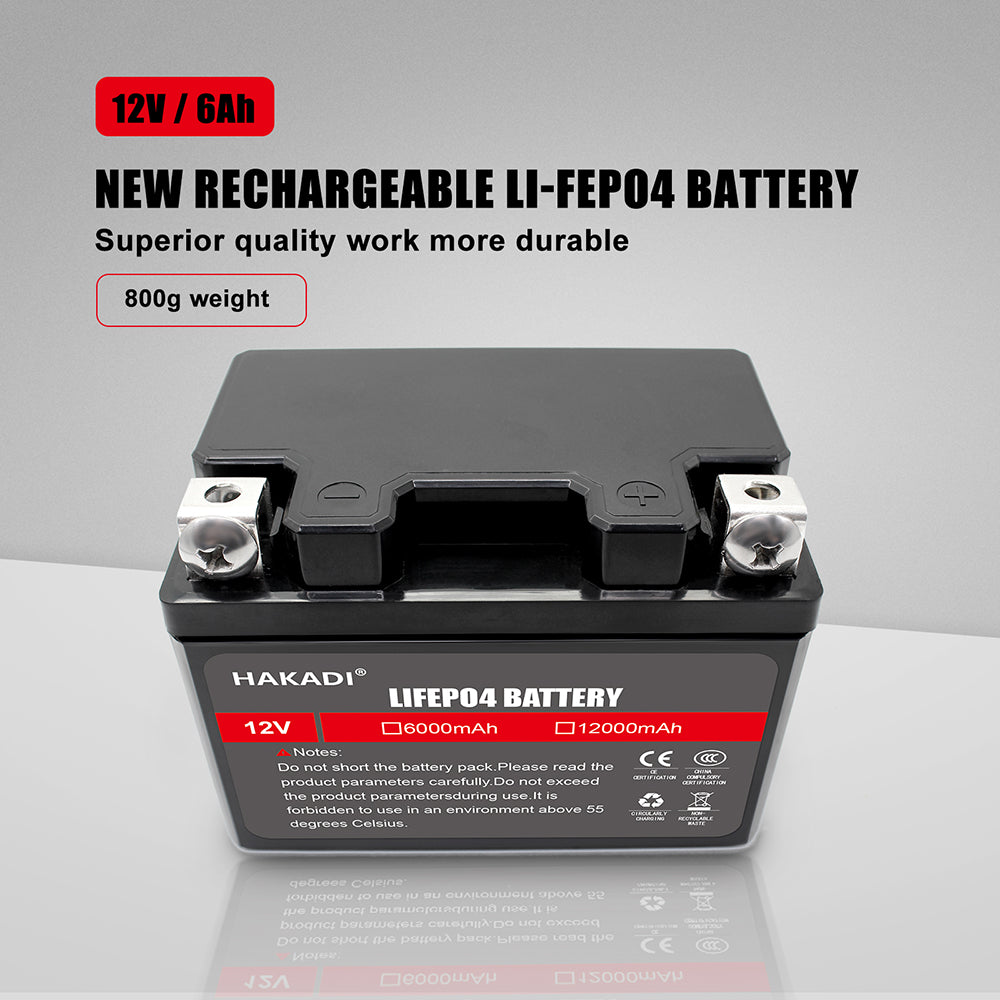 HAKADI 12V 6A LFP Battery Pack for Toy, Small Tool, Back up Power Lifepo4 Battery Built-in BMS Free Charger EU USA Plug