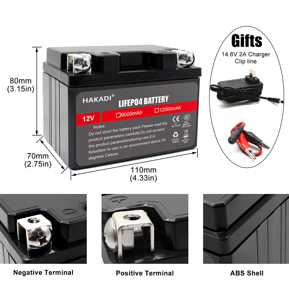 HAKADI 12V 6A LFP Battery Pack for Toy, Small Tool, Back up Power Lifepo4 Battery Built-in BMS Free Charger EU USA Plug